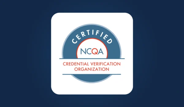 Graphic featuring the NCQA Certified Credential Verification Organization seal